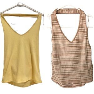 2 American Eagle Outfitters yellow soft ribbed halter crop tops size medium